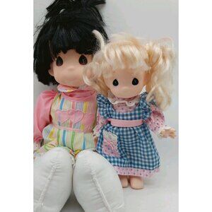 Precious Moments Dolls Vinyl Cloth Black 1 Blonde 6" 1 Black Hair 16" Set Of 2